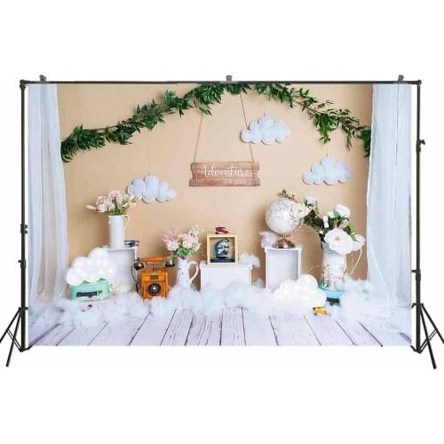 Adventure Theme Photography Backdrop Baby Cake Smash Portrait Background Wood Floor Beige Wall Tellurion Decors Studio Wallpaper