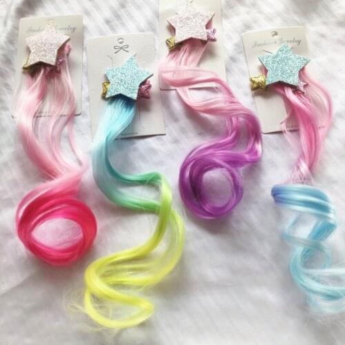 Hair Extensions Curly Wig for Kids Girls Princess Stars Head Hair Bows Clips Bobby Pins Hairpin Barrette Hair Accessories 0203