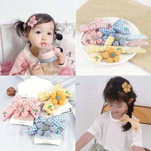 3Pcs/Set Sun Flower Hair Clip Accessories Sweet Bowknot Hairpin Cute Plaid Daisy BB Hairpins Princess Girls Baby Headdress Gifts