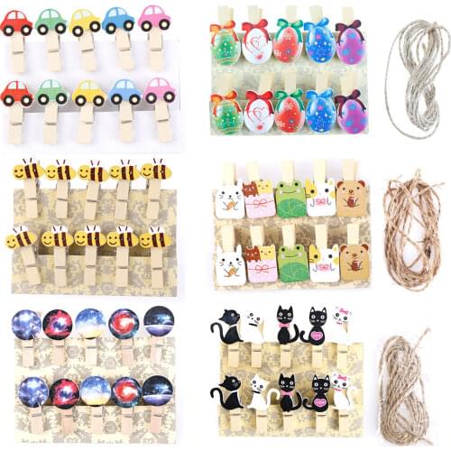 10Pcs/lots Kawaii Cat Car Bee Egg Wooden Clip Photo Paper Postcard Craft DIY Decoration Clips Office Binding Supplies Stationery