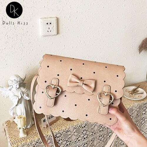 Ladies Japanese PU Shoulder Bag Women Interesting Biscuit Shape Messenger Bag Kawaii Bow Love Buckle Handbag and Purse for Girls