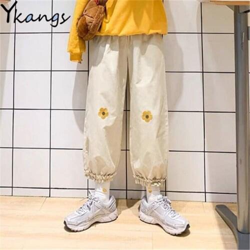 Baggy Women Flower Embroidery Harem Pants Casual Harajuku Korean Fashion Trousers Streetwear Loose Jogger Women High Waist Pants