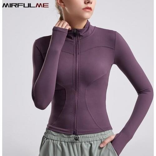 Women Sport Jackets Zipper Yoga Tops Thumb Hole Running Coat Sportwear Autumn Girls Quick Dry High Elastic Slim Gym Fitness Tops
