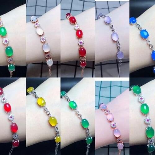 AIYANISHI 925 Stamp Sterling silver bracelets jewelry Agate chalcedony fashion woman bangles retro square simple bracelets