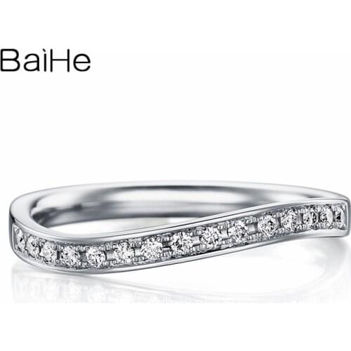 BAIHE Solid 18K White Gold 0.12ct H/SI Round Natural Diamond Ring for Women Man ring Wedding Trendy Fine Jewelry кольцо кольца