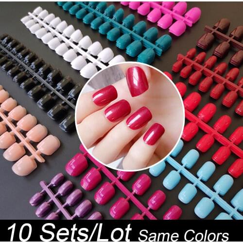 10 Sets Of Same Colors Square False Nail Tips 24 pcs Per Set 10 Sizes Press On Fake Nails DIY Manicure