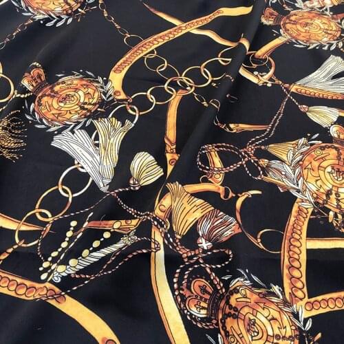 145cm Width Fashion Black Chain Printed Twill Polyester Fabric For Woman Blouse Summer Dress Pajamas DIY Sewing