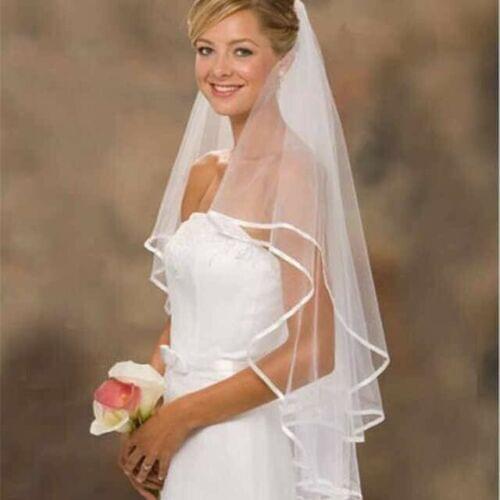 2 Tier Stunning Wedding Veil White Hen Party Bride Satin Trim 2022