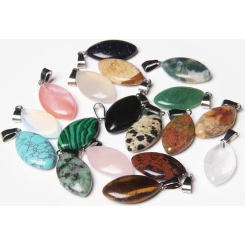 23mm Oval Natural Stone Pendant Charms Marquise Shape Gemstones quartz Pendant for Jewelry Making Bracelet Earrings DIY Handmade