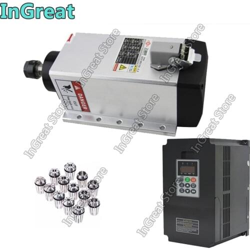 380V 3PH 3.5KW 18000RPM ER20 AC Spindle Motor Fan Air Cooled Mounting bracket flange & 4KW Spindle Inverter VFD & ER20 Collet