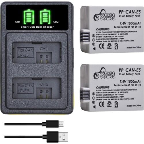 LP-E5 LPE5 LP E5 Battery 7.4V 1500mAh +Type-C Dual LED USB Charger for Canon Eos 450D 500D 1000D Kiss X3 Kiss F Rebel Xs Xsi T1i