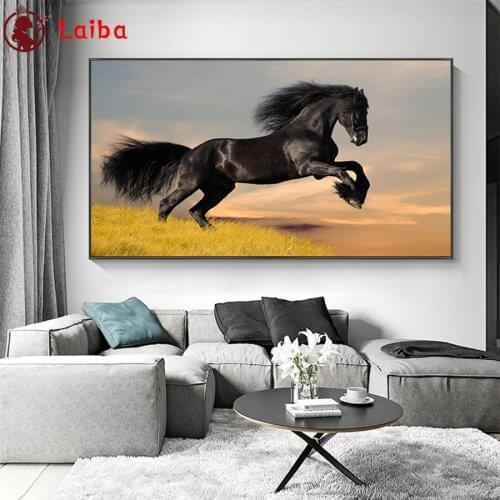 5D DIY Diamond Embroidery Modern animal art, black running horse Picture Diamond Painting Cross Stitch Mosaic New Arrival