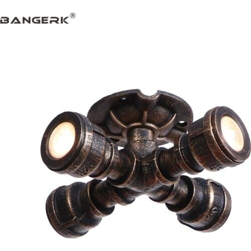 Antique Rust Iron Water Pipe Ceiling Lamp Industrial Loft Decor Retro LED Ceiling Light Lamps Home Indoor Lighting Fixtures