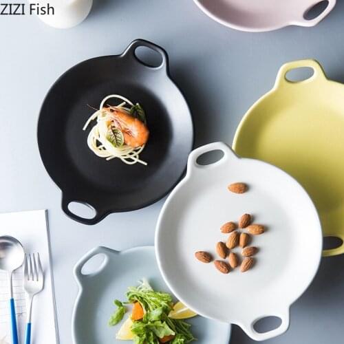 Binaural Ceramic Western Steak Plate European Tableware Household Anti-scalding Dish Pasta Meal Plate Fruit Disc Kitchen Decor