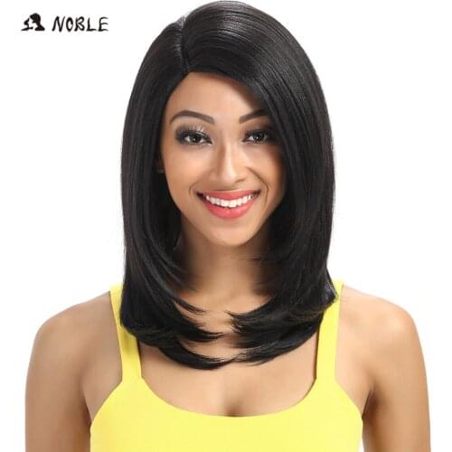 Noble For Black Women 18 Inch Straight Hair U Part Elastic Lace Synthetic Wigs Cosplay Wig Natural Color 1B Synthetic Lace Wig