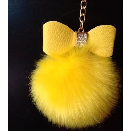 Big Bowknot Pompon Key Chain Fluffy Fake Fur Ball Key Ring Cute Pendant Bag Charming Car Key Holder Personality Gifts