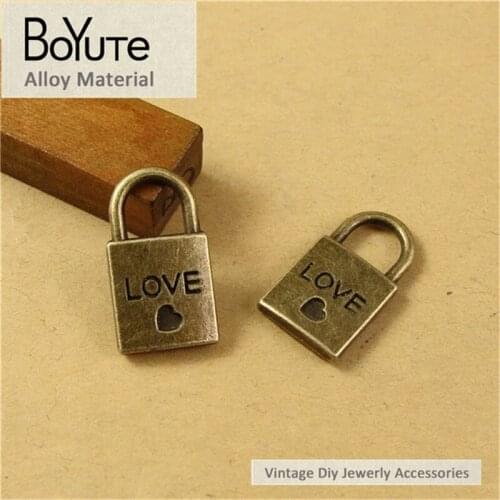 BoYuTe (50 Pieces/Lot) 11*20*3MM Wholesale Antique Bronze Plated Zinc Alloy Vintage Love Lock Charms for Diy Jewelry Making