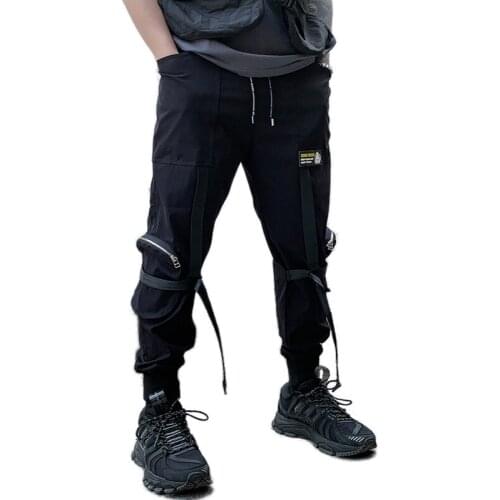 2021 New Spring Autumn Streetwear Mens Hip Hop Ribbons Sweatpants Joggers Trousers Male Fashion Punk Full Length Pencil Pants