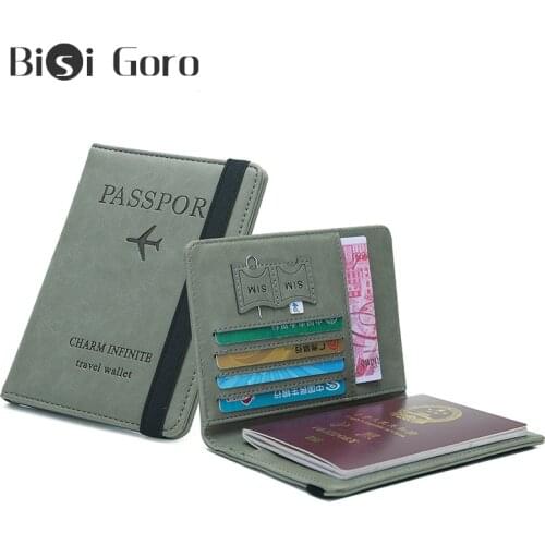 BISI GORO Passport Cover Women Card Holder Men Travel Wallet Business PU Leather Covers RFID Thin Purse Bag Multifunctional Case