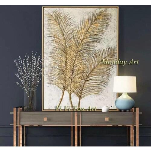 Home decoration handmade Modern abstract Gold blue feather oil painting handpainted canvas painting home decor wall art picture