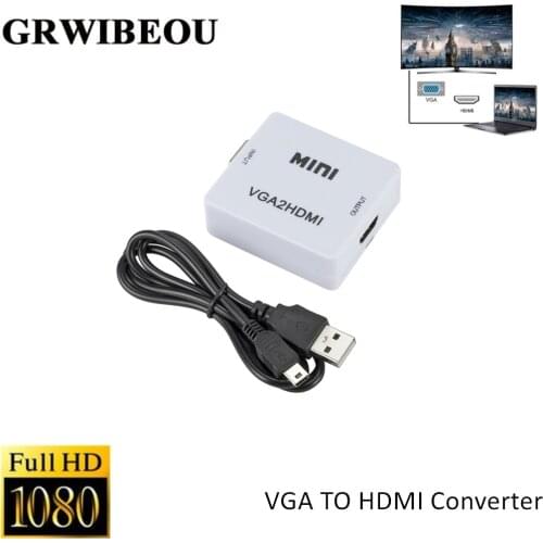 Grwibeou 1080P VGA 2 HDMI Audio Adapter Connector VGA2HDMI Mini VGA to HDMI Converter with Audio for PC Laptop to HDTV Projector