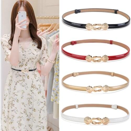 [HIMUNU]Newest Fashion Thin Belts For Women Flower Hasp Woman Patent Leather Female Belt Designer Cowskin Womens Belts For Dress
