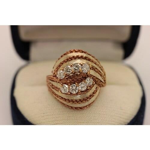 PERFECT VINTAGE 14K GOLD DIAMOND DECORATED STRONG RING