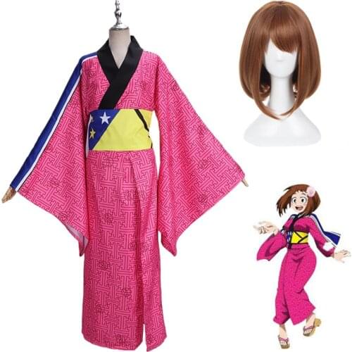 My Hero Academia Ochako Uraraka Cosplay Kimono Wigs Suits Boku No Hero Academia Halloween Party Women Girls Anime Costumes