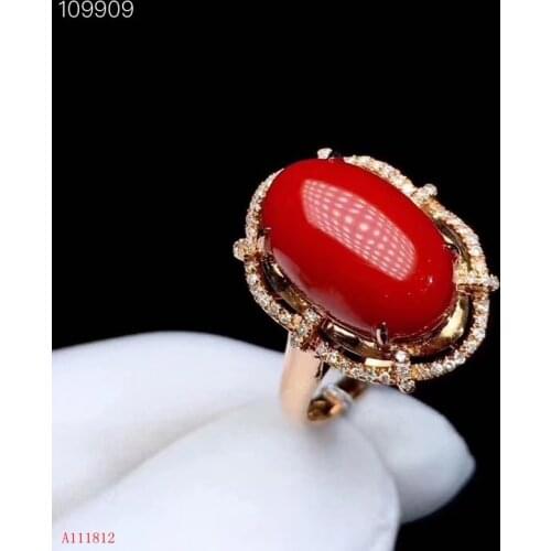 KJJEAXCMY fine jewelry 925 sterling silver inlaid natural red coral rings support detection