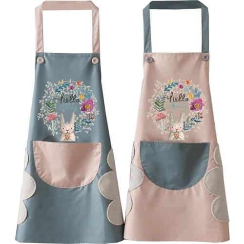 Kitchen Wipeable Waterproof Oil-Proof Cartoon Wreath Rabbit Kitchen Nail Shop Apron for Women Baking Accessories 90*70cm