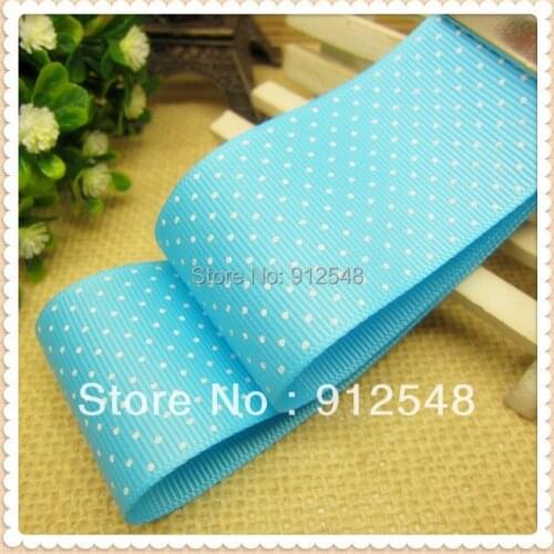 MNYD10,light sky blue color Grosgrain ribbon Printed White Dots Polka,DIY handmade,width (38mm),Wedding gifts production Ribbon