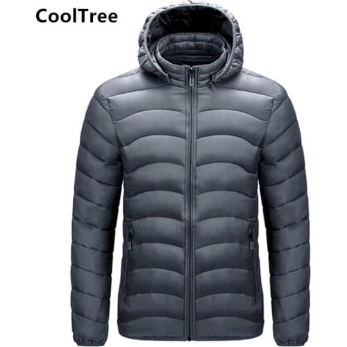CoolTree Men Casual Jackets Autumn Winter Windproof Solid color Thick Warm Hooded Coats Male Slim Fit Zipper Outerwear Parkas