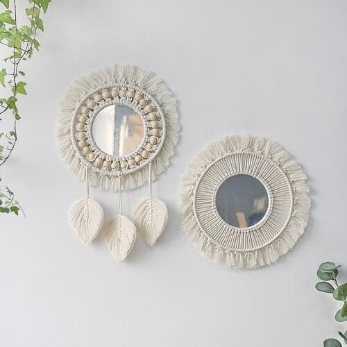 Round Macrame Mirror Wall Hanging Boho Home Decor Decorative Wall Mirrors For Living Room Decoration Bedroom Baby Nursery Gift