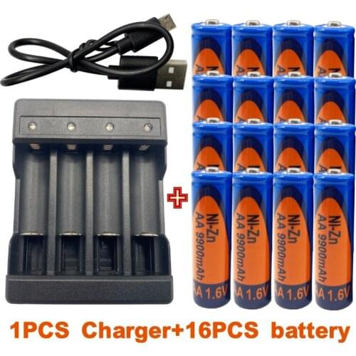 New ZI-Zn AA rechargeable battery is 1.6V9900mah, the charging is more stable and the service life is longer ,with charger