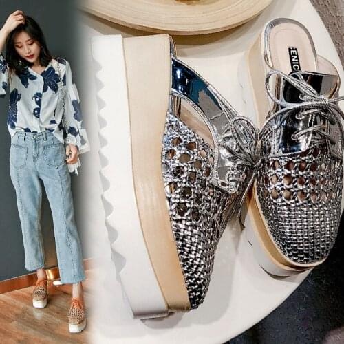 2020 summer new womens shoes round head wedge shoes hollow baotou casual sandals thick bottom woven slippers TT-217
