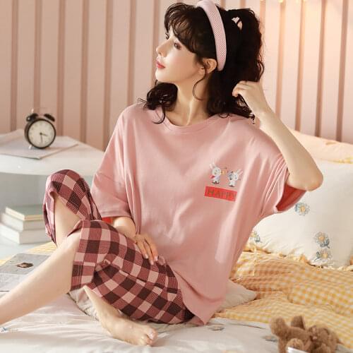 Pajamas Set Women Pyjamas Women Sleepwear Night suit Pijama Mujer Home Wear Women Plus size 5XL Summer Cartoon Cotton Nightwear