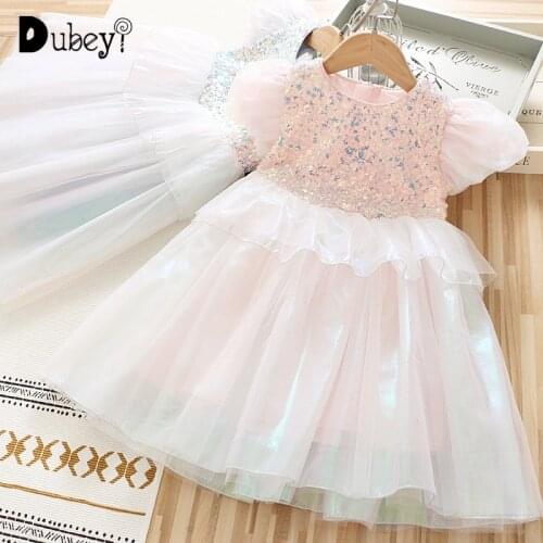 Girl Birthday Sequin Dress Puff Sleeve Pastel Tulle Rainbow Birthday Dress Sequin Prom Dresses Sparkle Dress for Teenage Girl