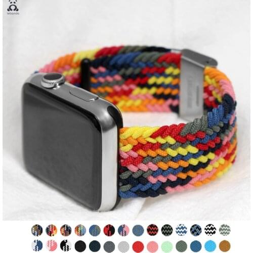 Woven single loop Apple Watch series strap 7 6 SE 5 4 3 stretchable with folding buckle camouflage strap adjustable for iWatch
