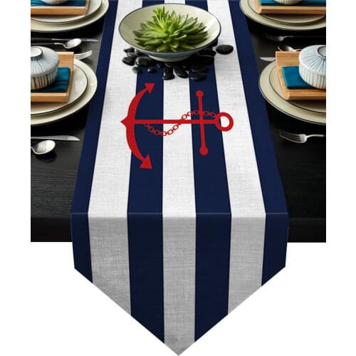 Simple Blue And White Stripes Anchor Table Runners Tablecloths Tablerunner Vintage Wedding Party Long Table Runner Stain
