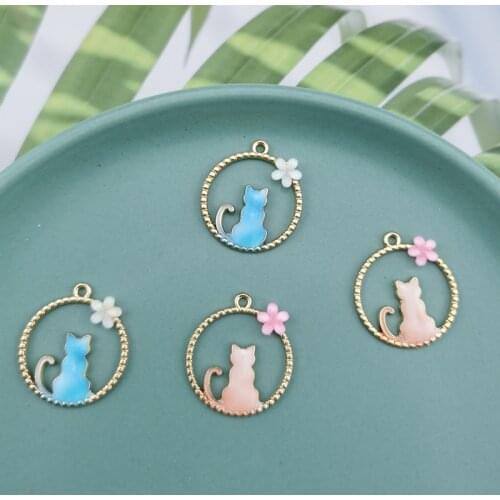 Factory Direct Sales Handmade Diy Wreath Cat Earrings Accessories Electroplating K Gold Round Alloy Necklace Pendant Pendant