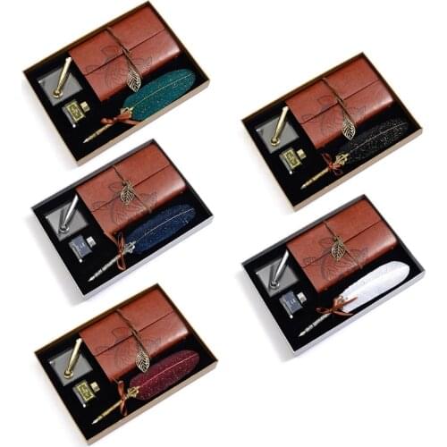 Retro Calligraphy Feather Dip Pen Writing Ink Notebook Fountain Pens Stationery