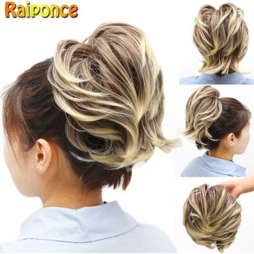 Raiponce Synthetic Scrunchie Donut Chignon Messy Hair Extensions Pony Tail Updo Cover Hairpiece for Women Elastic Bride Hair Bun