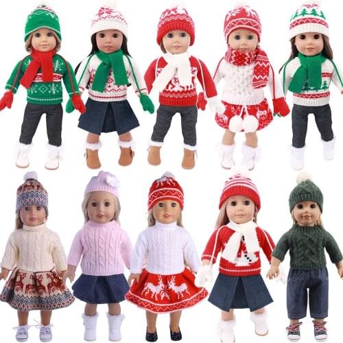 Christmas Halloween Set For 18 Inch American Doll Girls&New Born Baby 43 Cm,Our Generation Handmade Sweater For Toy Doll Clothes