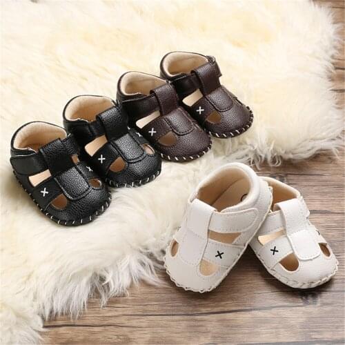 0-12M Baby Boy Sandals Summer PU Hollow Out Breathable Walking Shoes Toddlers Anti-Slip Soft Sole Flat Footwear