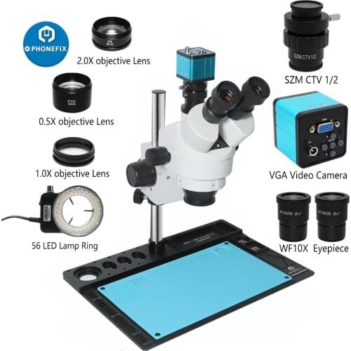 Phone PCB CPU Soldering Repair Industrial 3.5X-90X Simul-focal Trinocular Stereo Microscope VGA/38MP HDMI USB Video Camera Set