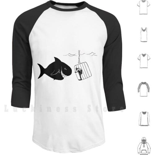 Caged Animal Hoodies Long Sleeve Shark Scuba Diver Black And White Funny Comical Fun Cage Ocean