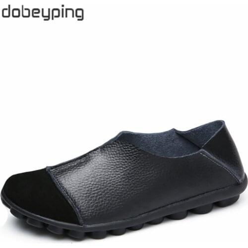 Dobeyping New Genuine Leather Women Shoes Soft Female Flats Non-Slip Woman Loafers Casual Slip-On Boat Shoe Ladies Size 35-43