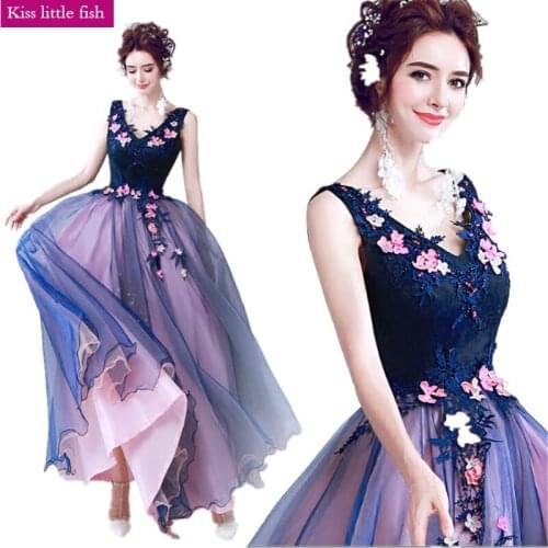 069 Free shipping 2019 New Contrast color Evening dress Vestido de festa