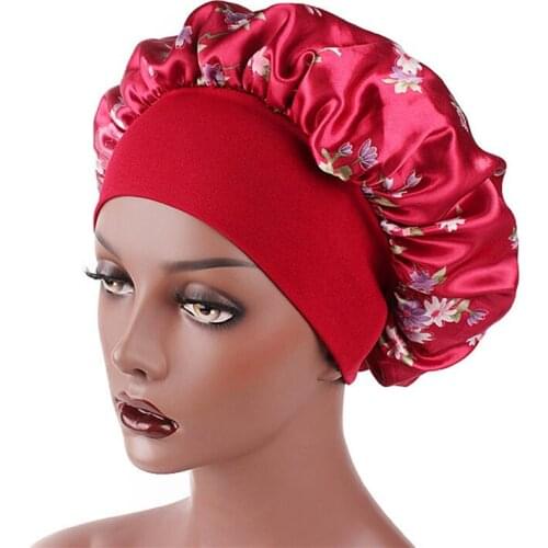 Spring Autumn Womens Retro Home Hats Elastic Hair Care Caps Printed Wide Brim Headband Womens Sleeping Hat Chemo Beanie Hat