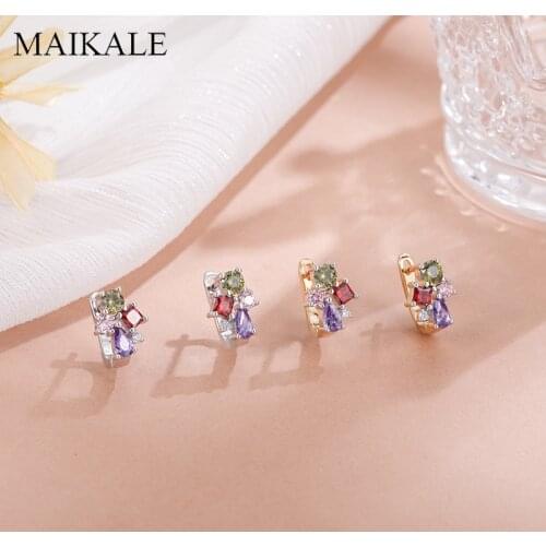 MAIKALE Small Simple Multiple Earrings MultiColor petal/Round Cubic Zirconia Copper Stud Earrings for Women Party Jewelry Gifts